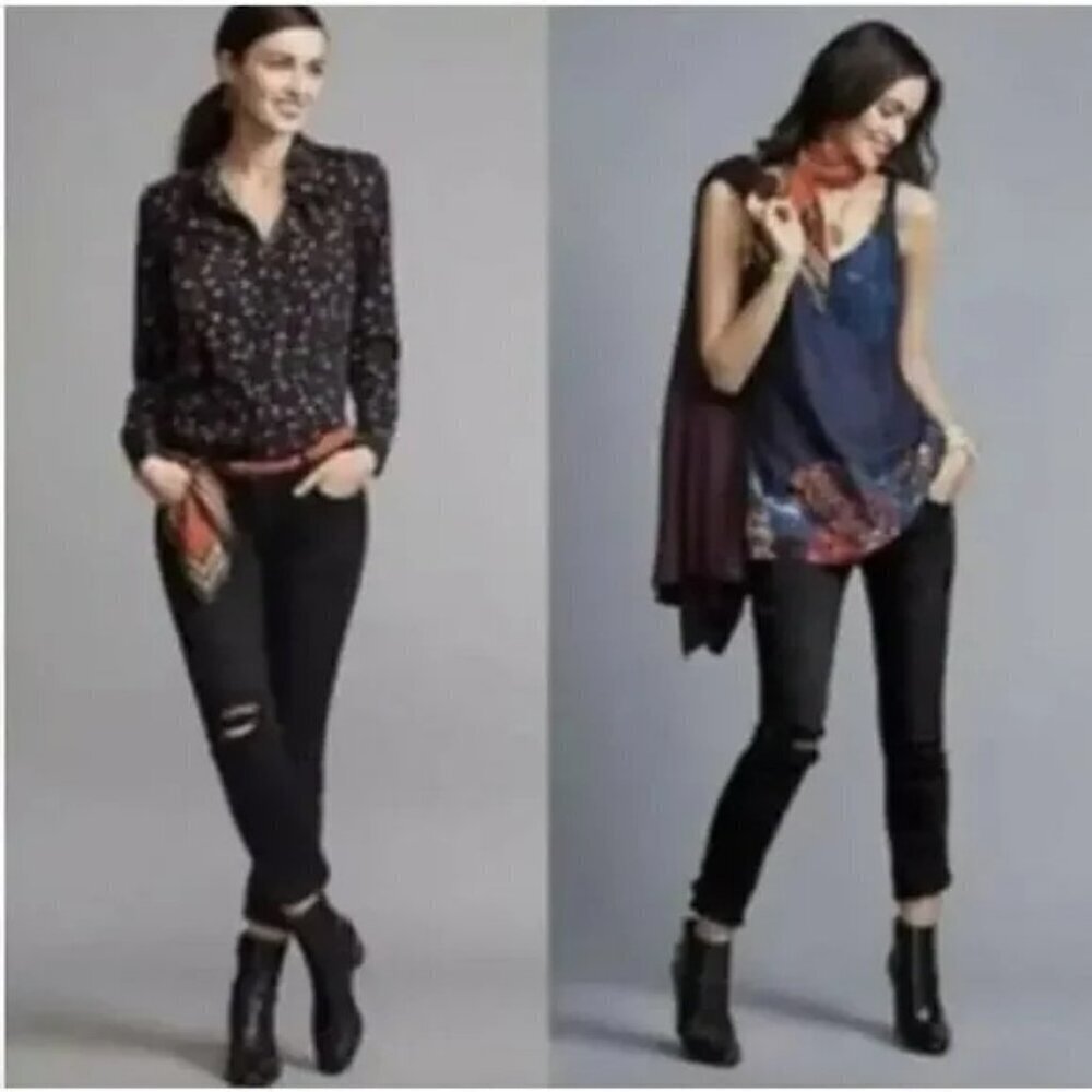 CABI Slim Boyfriend Distressed Jeans Washed Black Sz 2 #3387 EUC